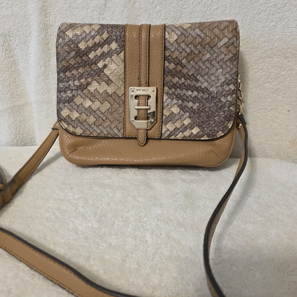 Nine West Tan and Brown Woven Crossbody Bag - Picture 1 of 9
